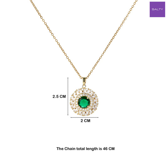 Emerald Green Sunflower Burst Pendant Necklace