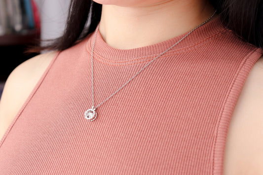 925 Sterling Silver Cubic Zirconia Germstone Pendant Chain Necklace