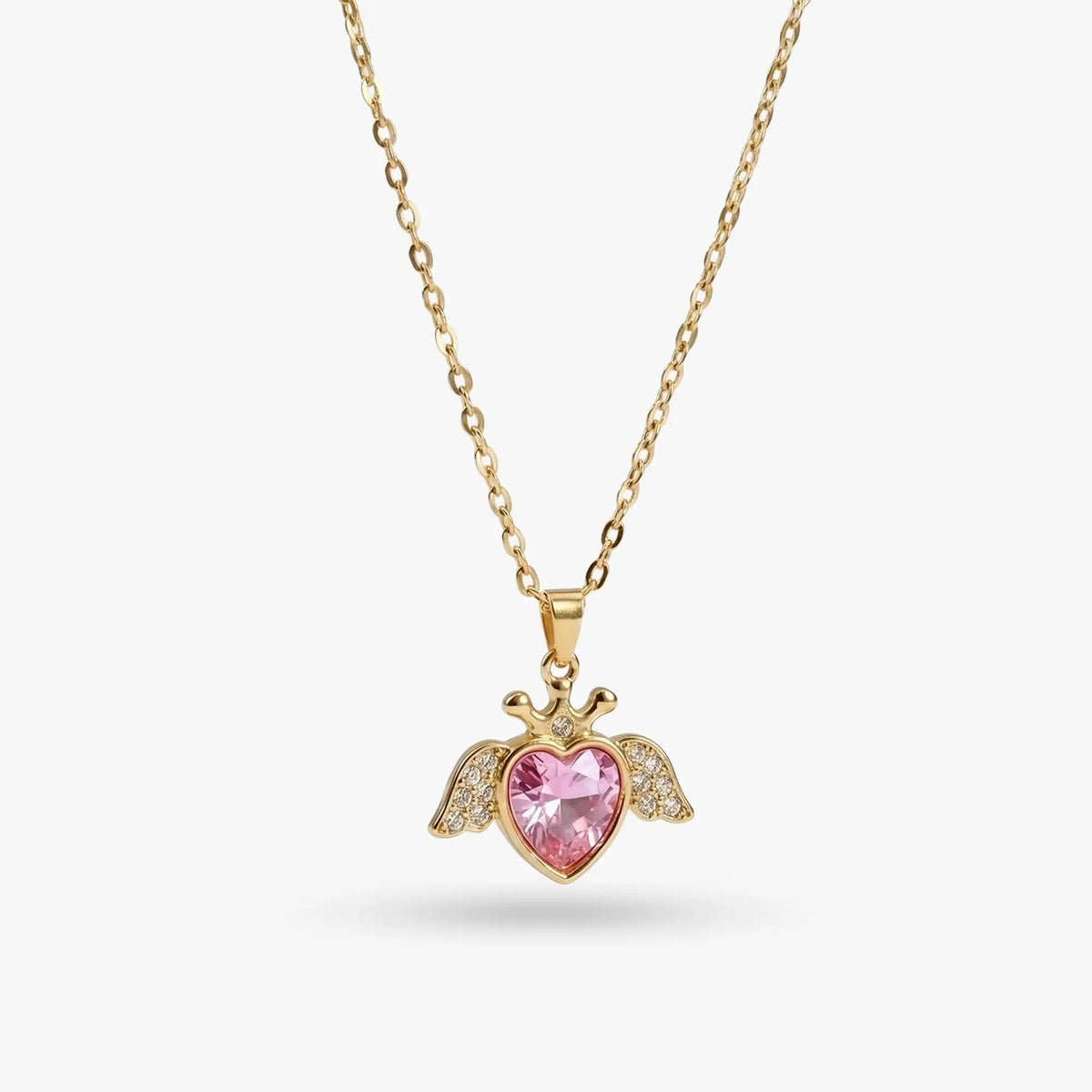 Angel Heart Pink Crystal Anti Tarnish Necklace for Women