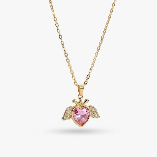 Angel Heart Pink Crystal Anti Tarnish Necklace for Women