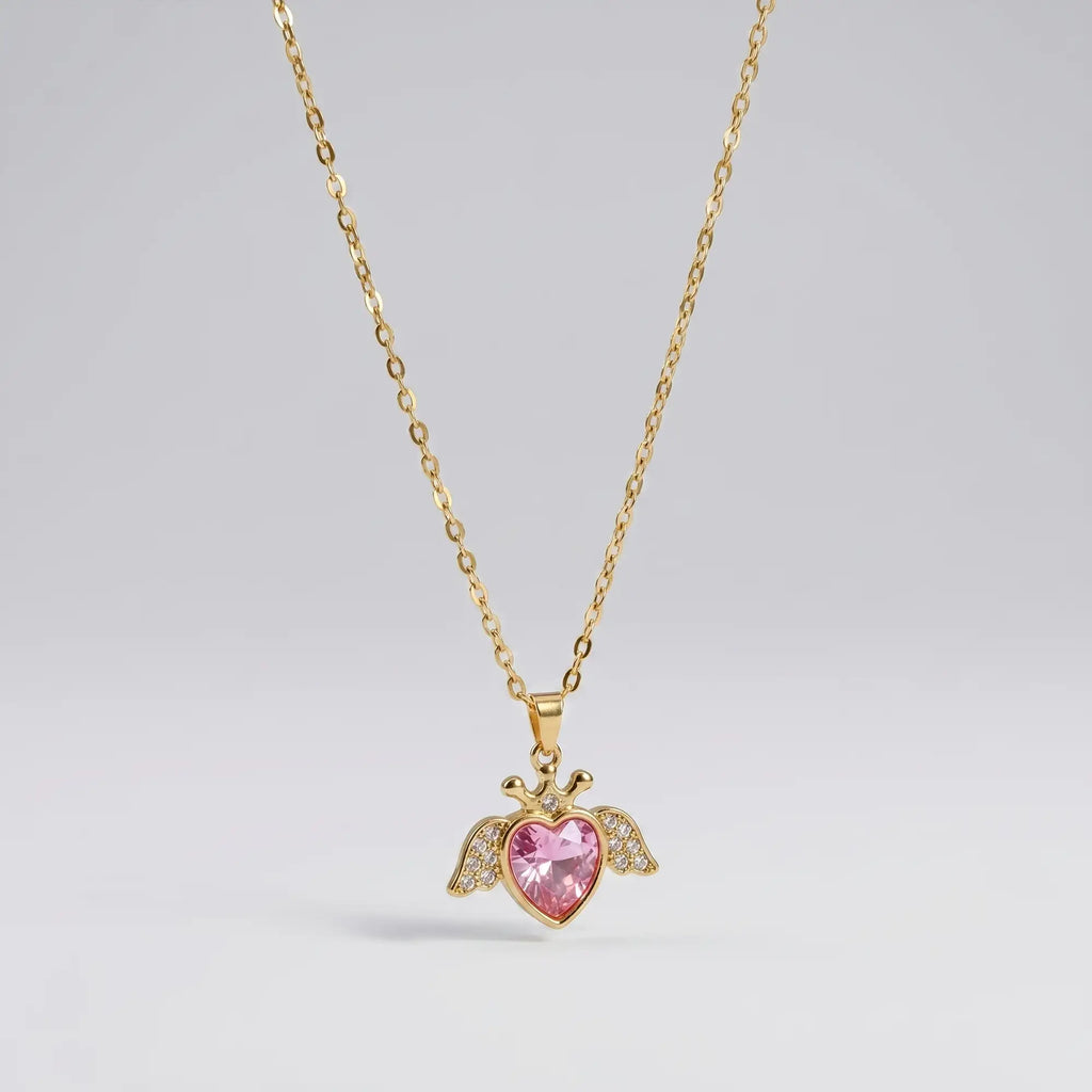 Angel Heart Pink Crystal Anti Tarnish Necklace for Women