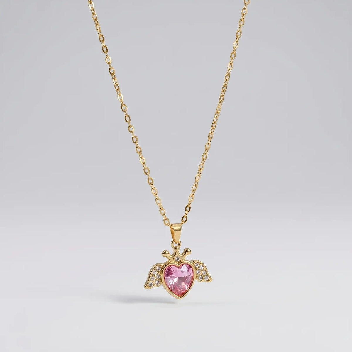 Angel Heart Pink Crystal Anti Tarnish Necklace for Women