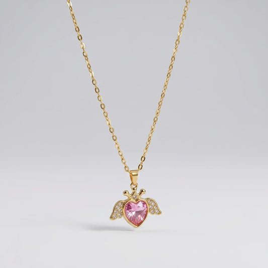 Angel Heart Pink Crystal Anti Tarnish Necklace for Women
