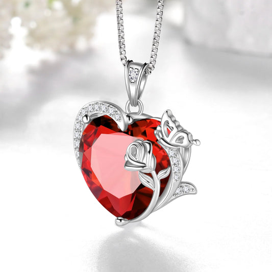 Butterfly Rose Flower Pendant Necklace