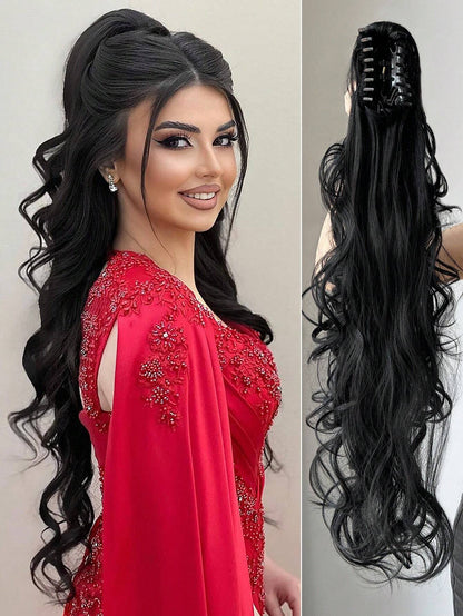 26-28" Long Wavy Black Ponytail