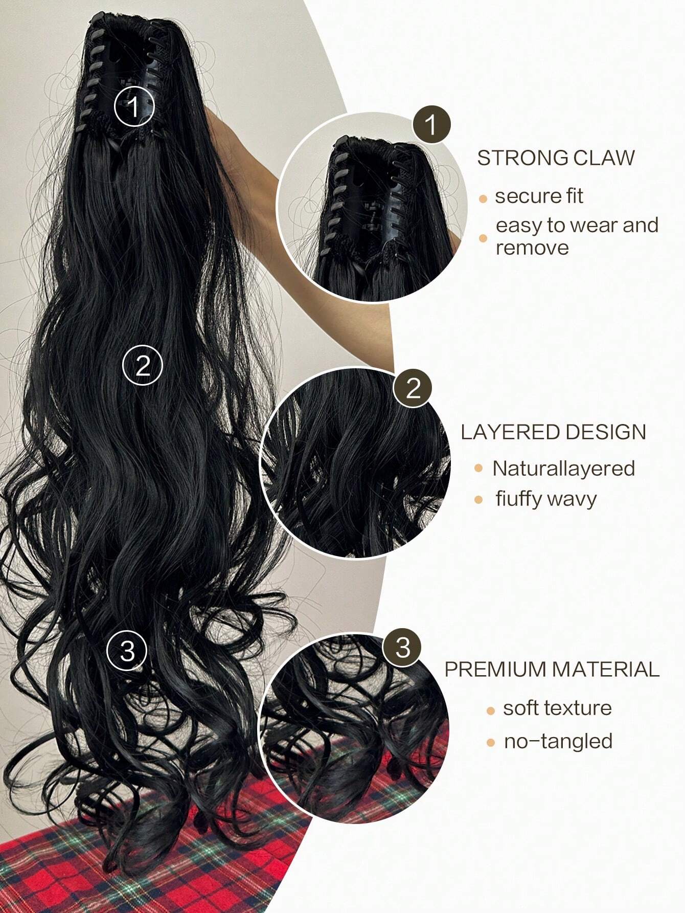 26-28" Long Wavy Black Ponytail