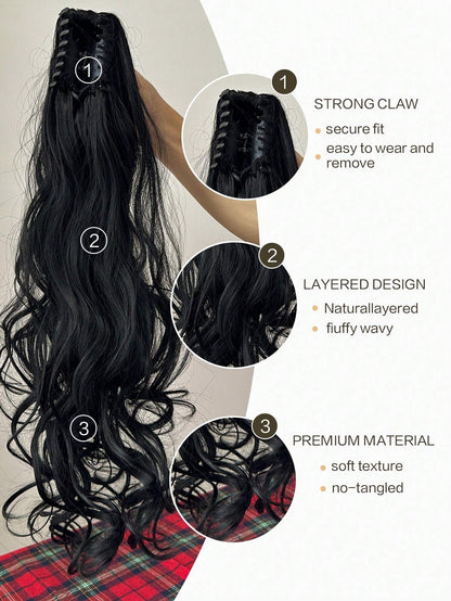 26-28" Long Wavy Black Ponytail