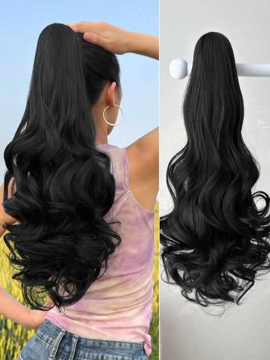 26-28" Long Wavy Black Ponytail