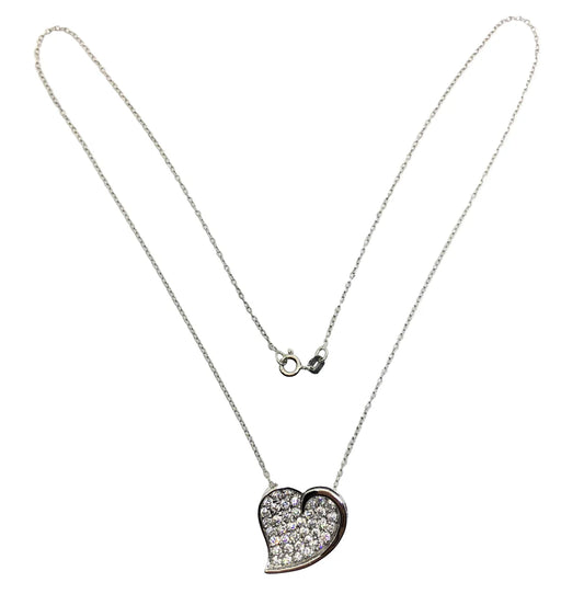 Sparkly Sterling Silver Pave CZ Heart Pendant Necklace