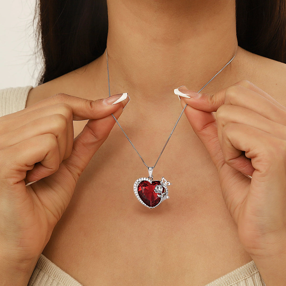 Butterfly Rose Flower Pendant Necklace