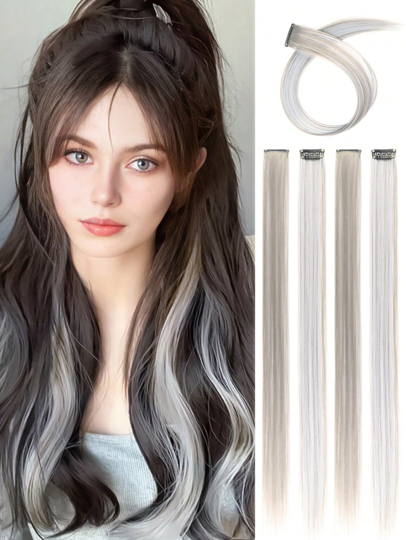 5pcs Clip In Long Straight Synthetic Hairpiece