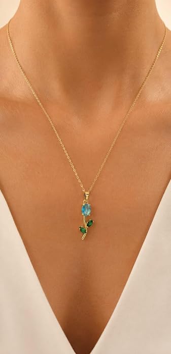 Tulip Necklace with Earrings (Crystal Blue)