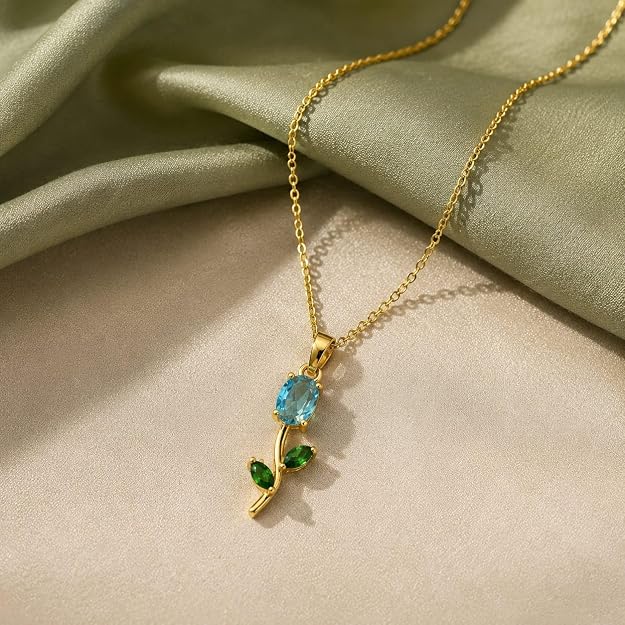 Tulip Necklace with Earrings (Crystal Blue)