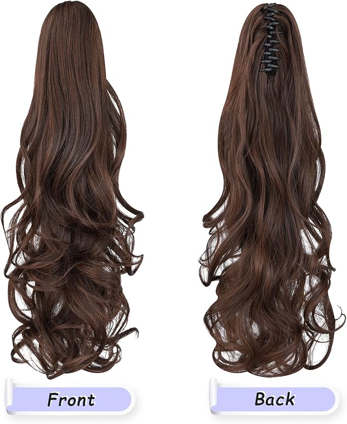 Claw Clip Chocolate Brown Ponytail Extension Curly Wavy Clip in Long Ponytails Hair Extensions