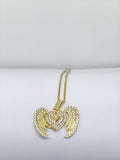 Gold Plated Crystal Pave Opening Angel Wings Heart Locket Necklace