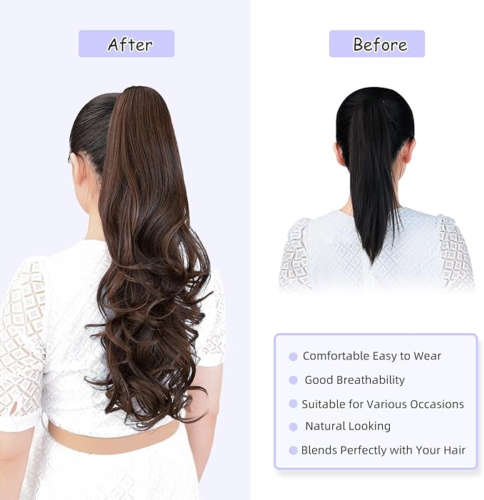 Claw Clip Chocolate Brown Ponytail Extension Curly Wavy Clip in Long Ponytails Hair Extensions