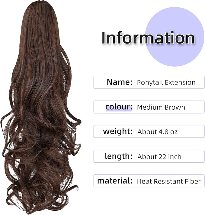 Claw Clip Chocolate Brown Ponytail Extension Curly Wavy Clip in Long Ponytails Hair Extensions