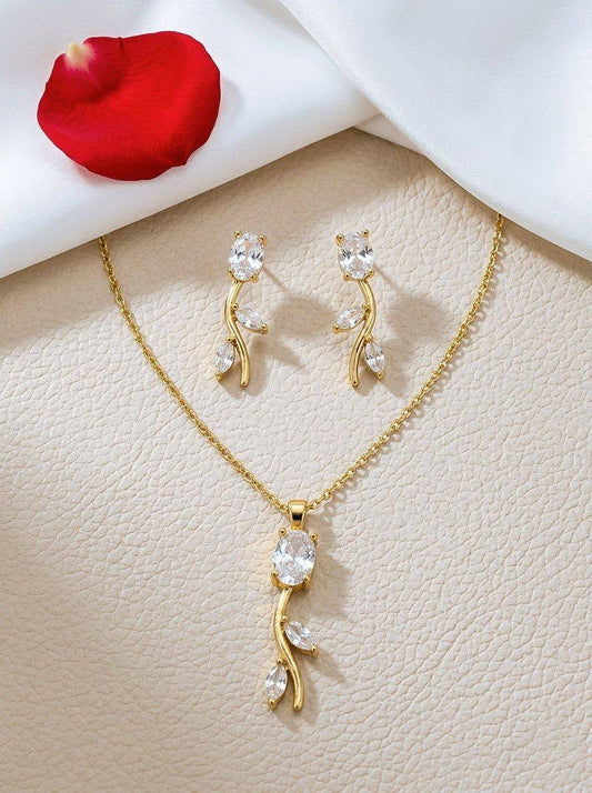 Tulip Necklace with Earrings (Crystal White)