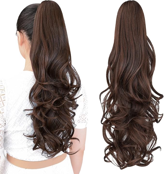 Claw Clip Chocolate Brown Ponytail Extension Curly Wavy Clip in Long Ponytails Hair Extensions