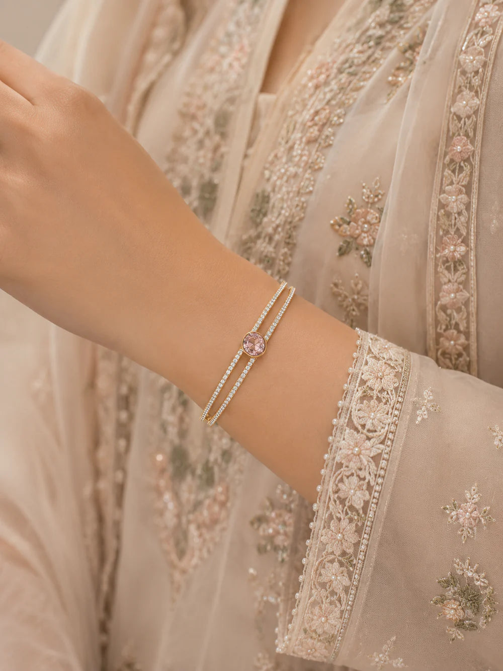 Pink Zirconia & Diamond Accent Bangle Bracelet