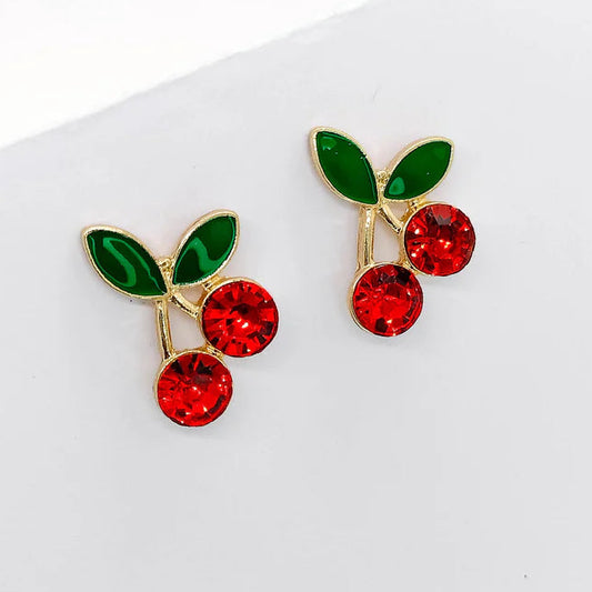 Cherry Rhinestone Stud Earrings