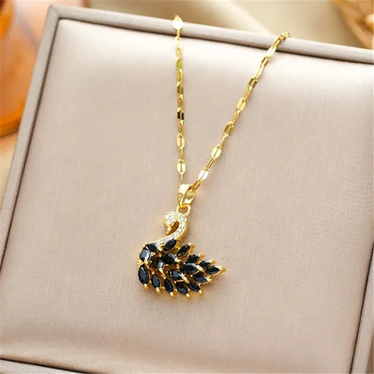 Fashion Diamond Swan Pendant Necklace