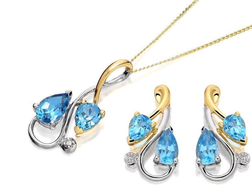 Tulip Necklace with Earrings (Crystal Blue)
