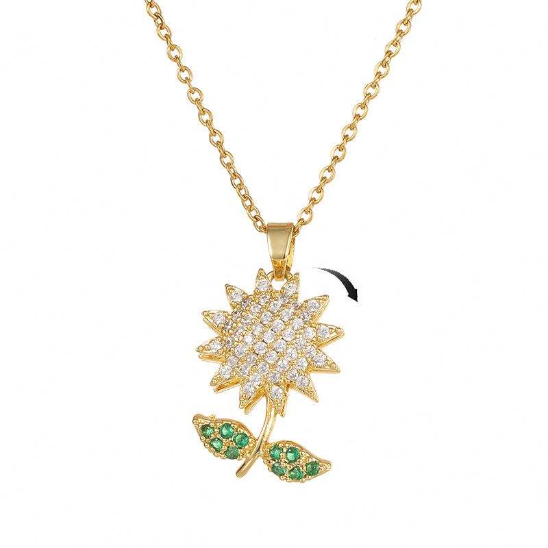 Titanium Spin Sunflower Flower Pave Green CZ Pendant