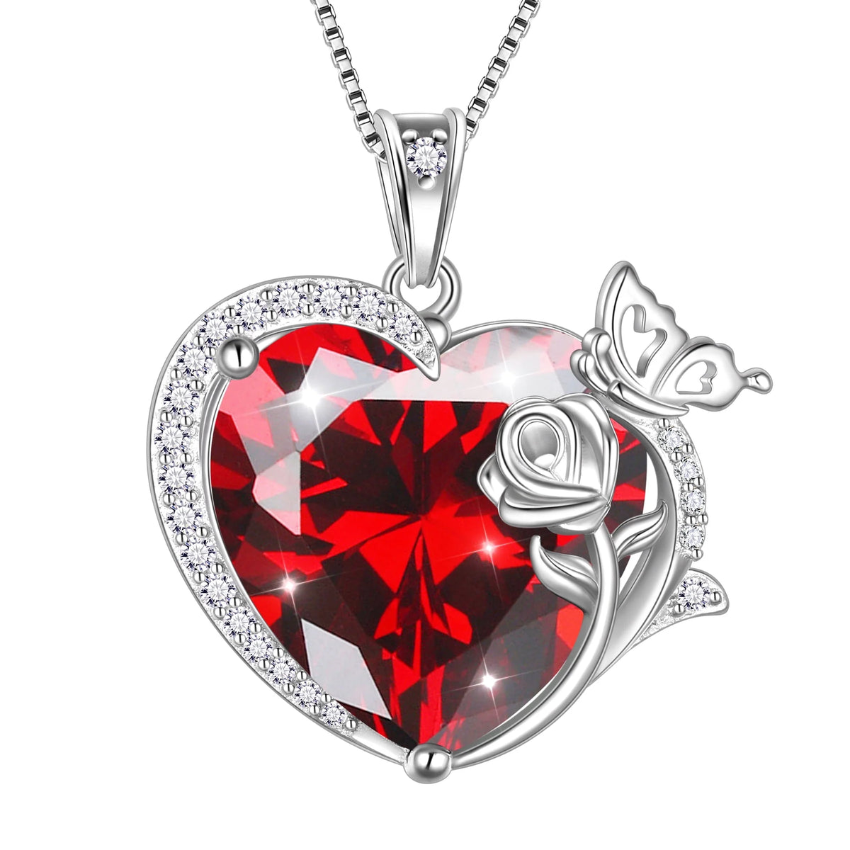 Butterfly Rose Flower Pendant Necklace