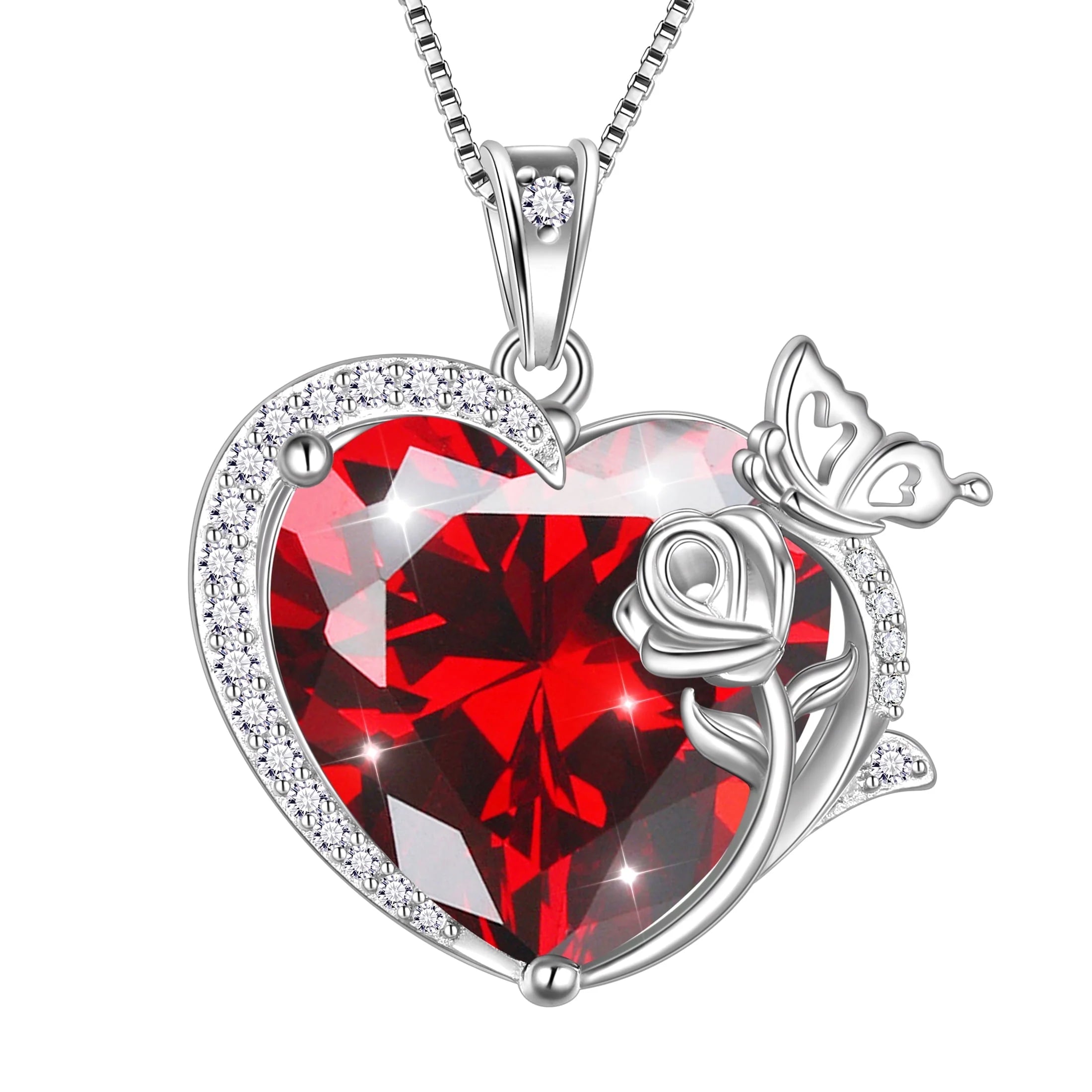 Butterfly Rose Flower Pendant Necklace