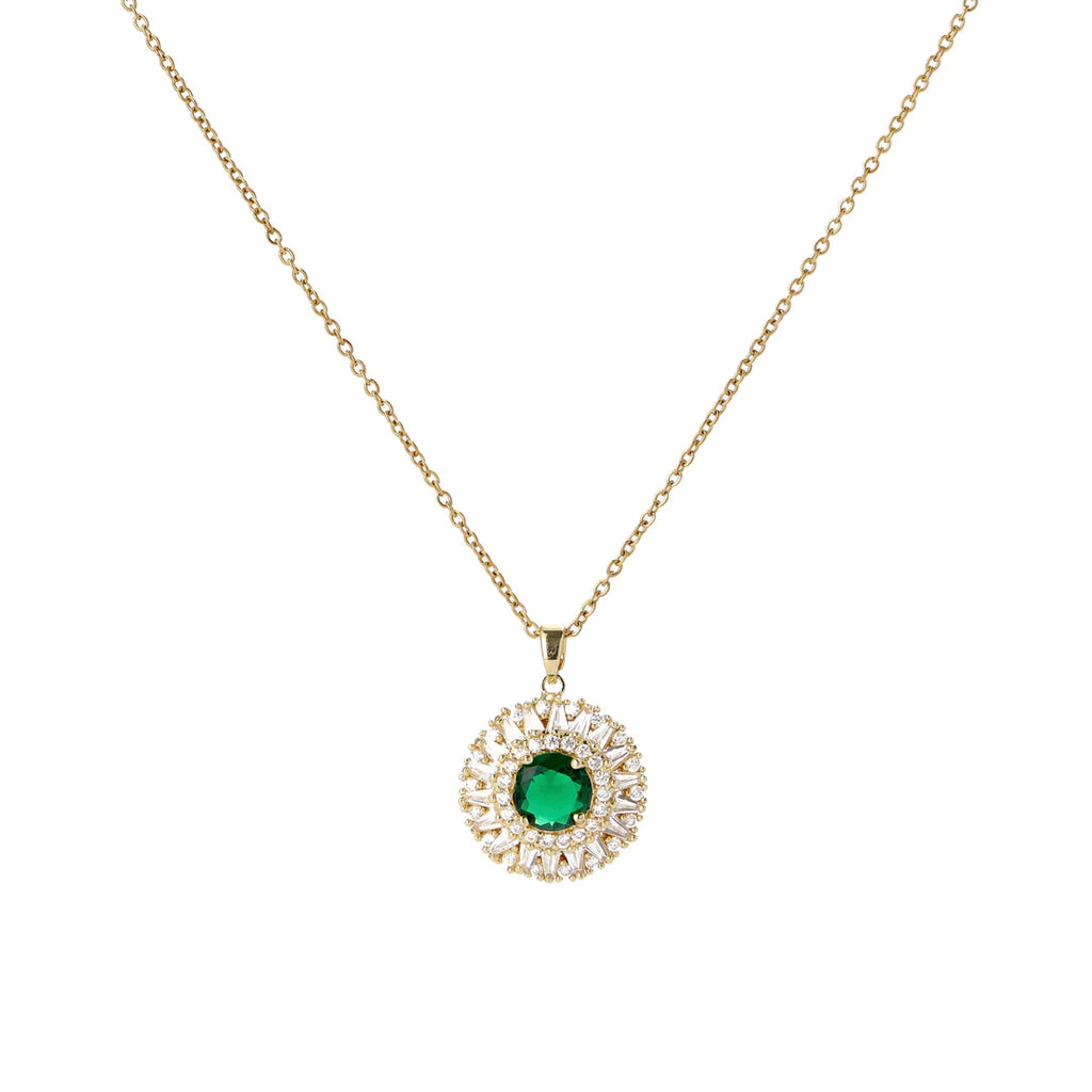 Emerald Green Sunflower Burst Pendant Necklace