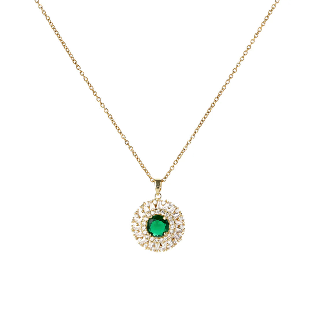 Emerald Green Sunflower Burst Pendant Necklace