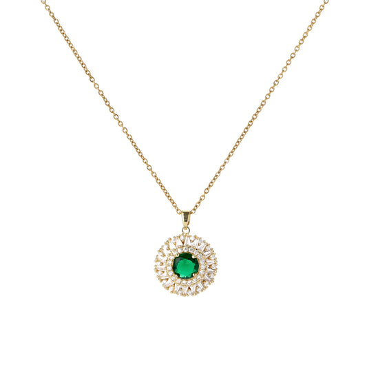 Emerald Green Sunflower Burst Pendant Necklace