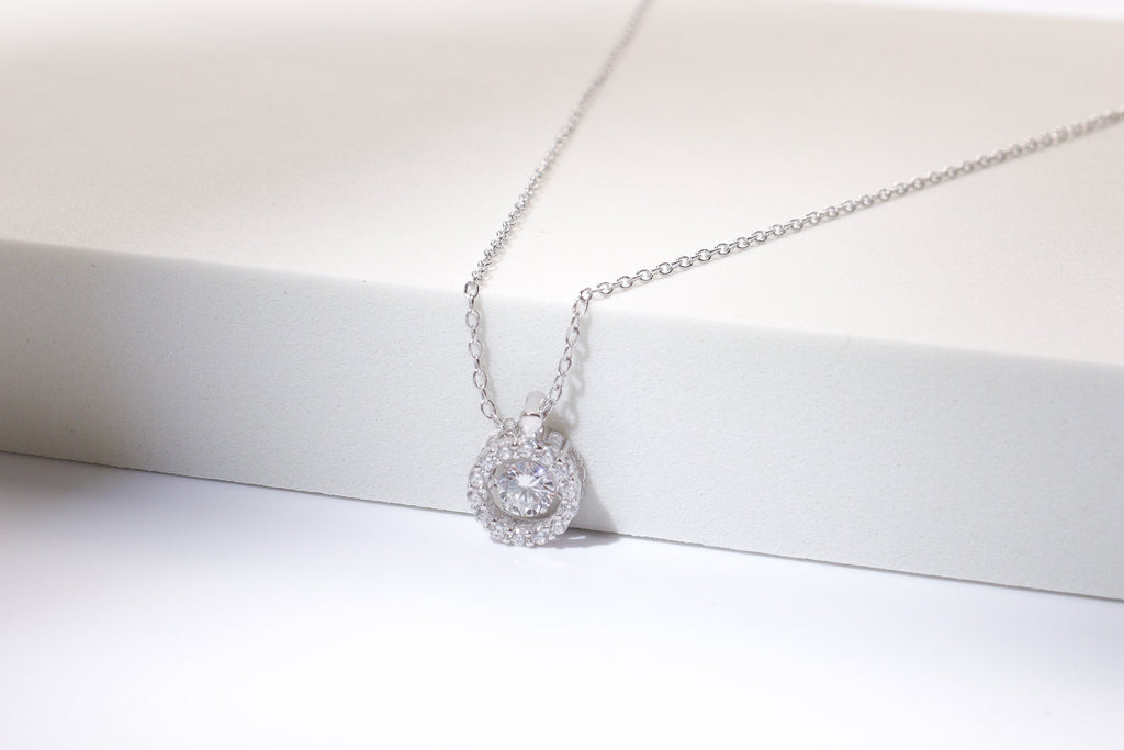 925 Sterling Silver Cubic Zirconia Germstone Pendant Chain Necklace