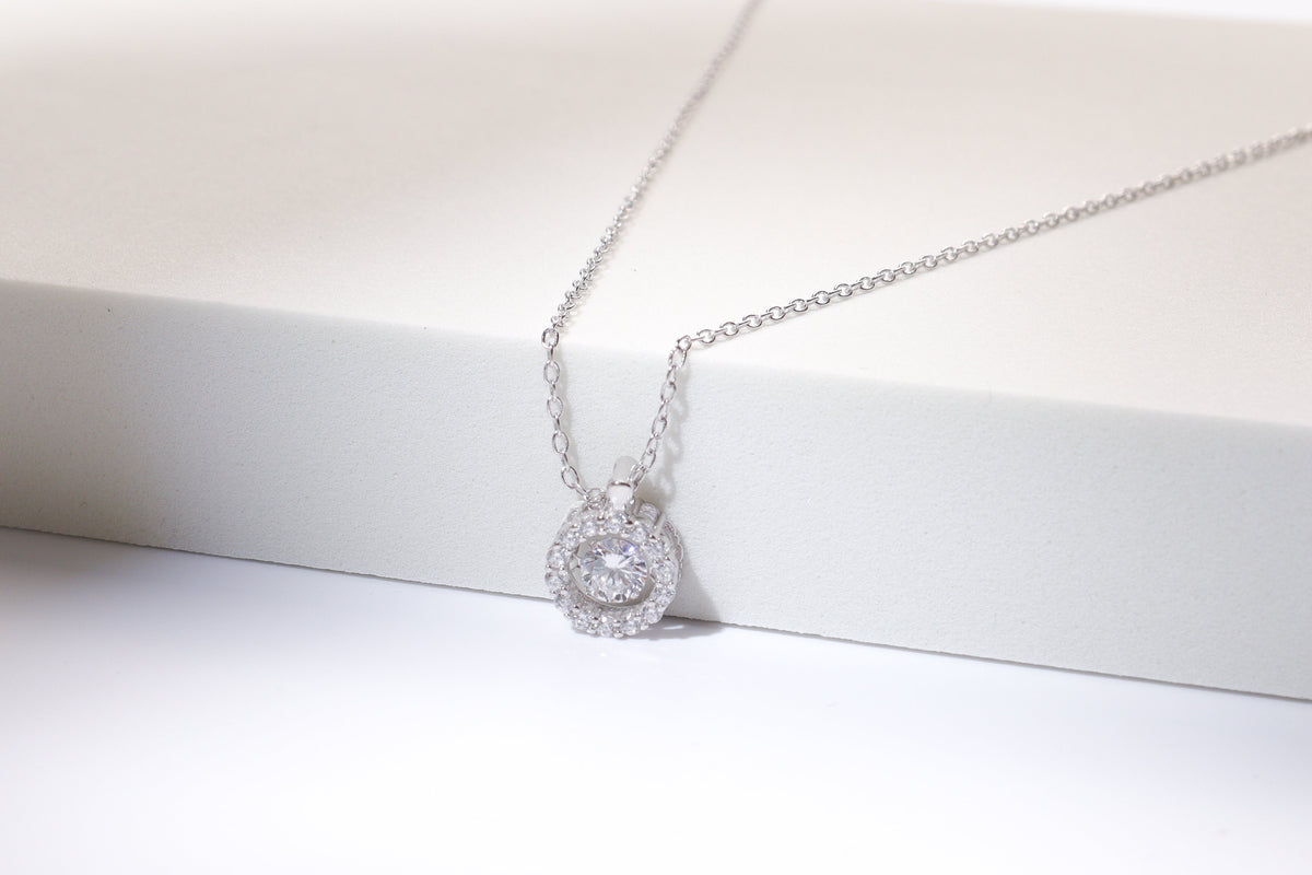 925 Sterling Silver Cubic Zirconia Germstone Pendant Chain Necklace
