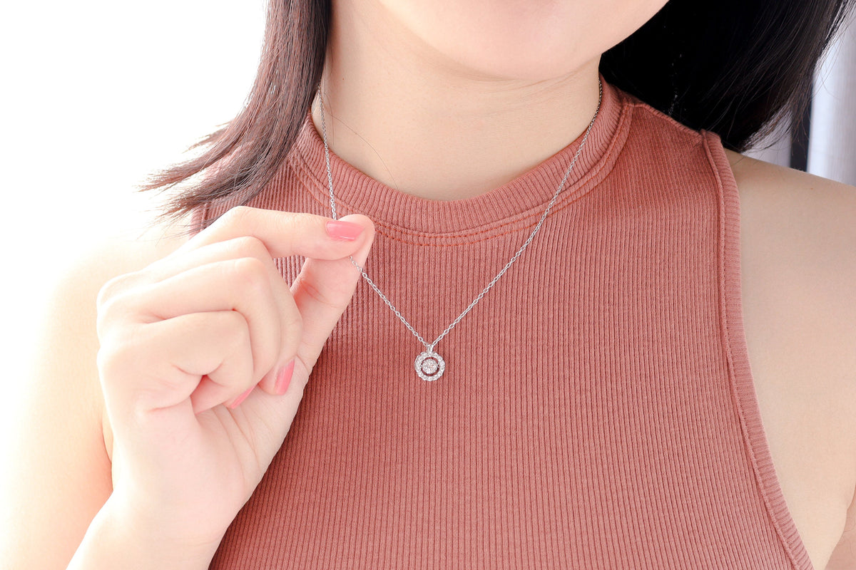 925 Sterling Silver Cubic Zirconia Germstone Pendant Chain Necklace