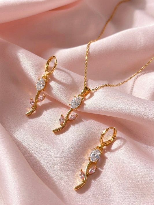 Tulip Necklace with Earrings (Crystal White)
