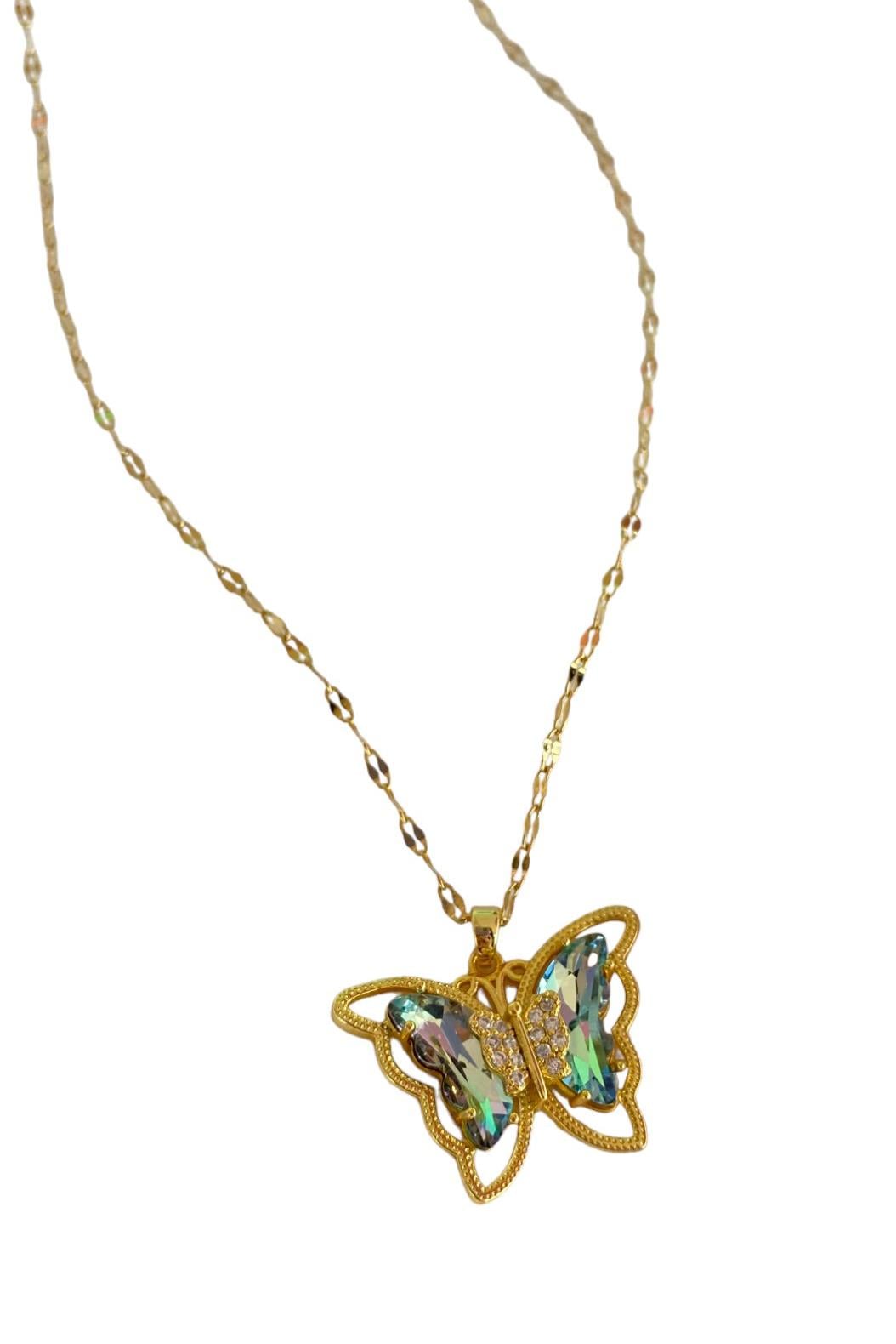 Gold-Colored Butterfly Design Steel Necklace