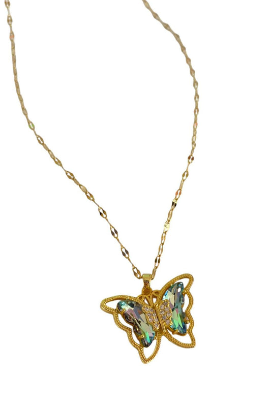 Gold-Colored Butterfly Design Steel Necklace