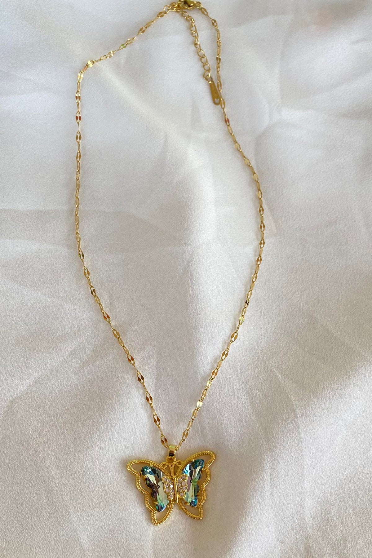 Gold-Colored Butterfly Design Steel Necklace