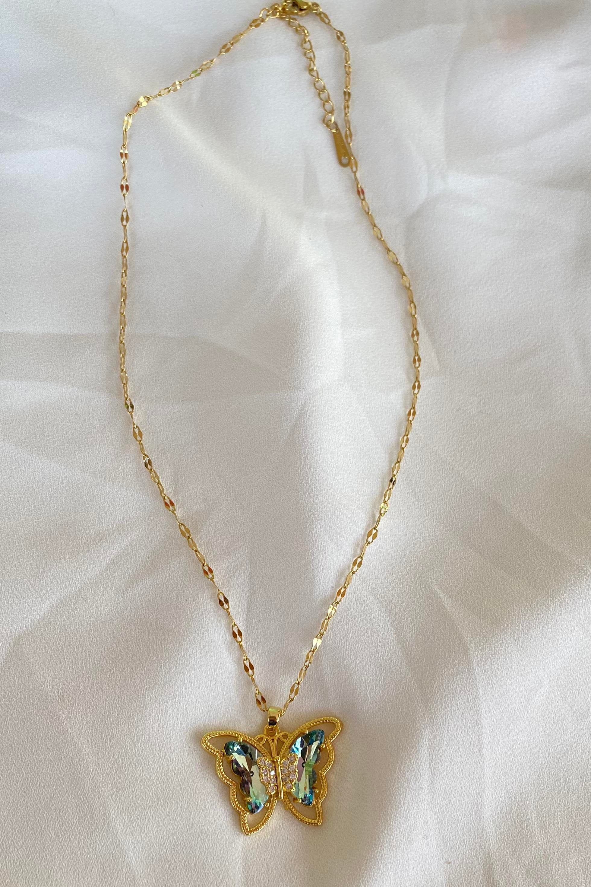 Gold-Colored Butterfly Design Steel Necklace