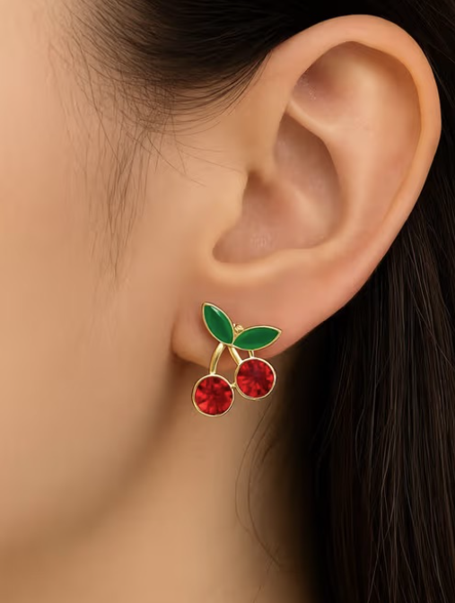 Cherry Rhinestone Stud Earrings