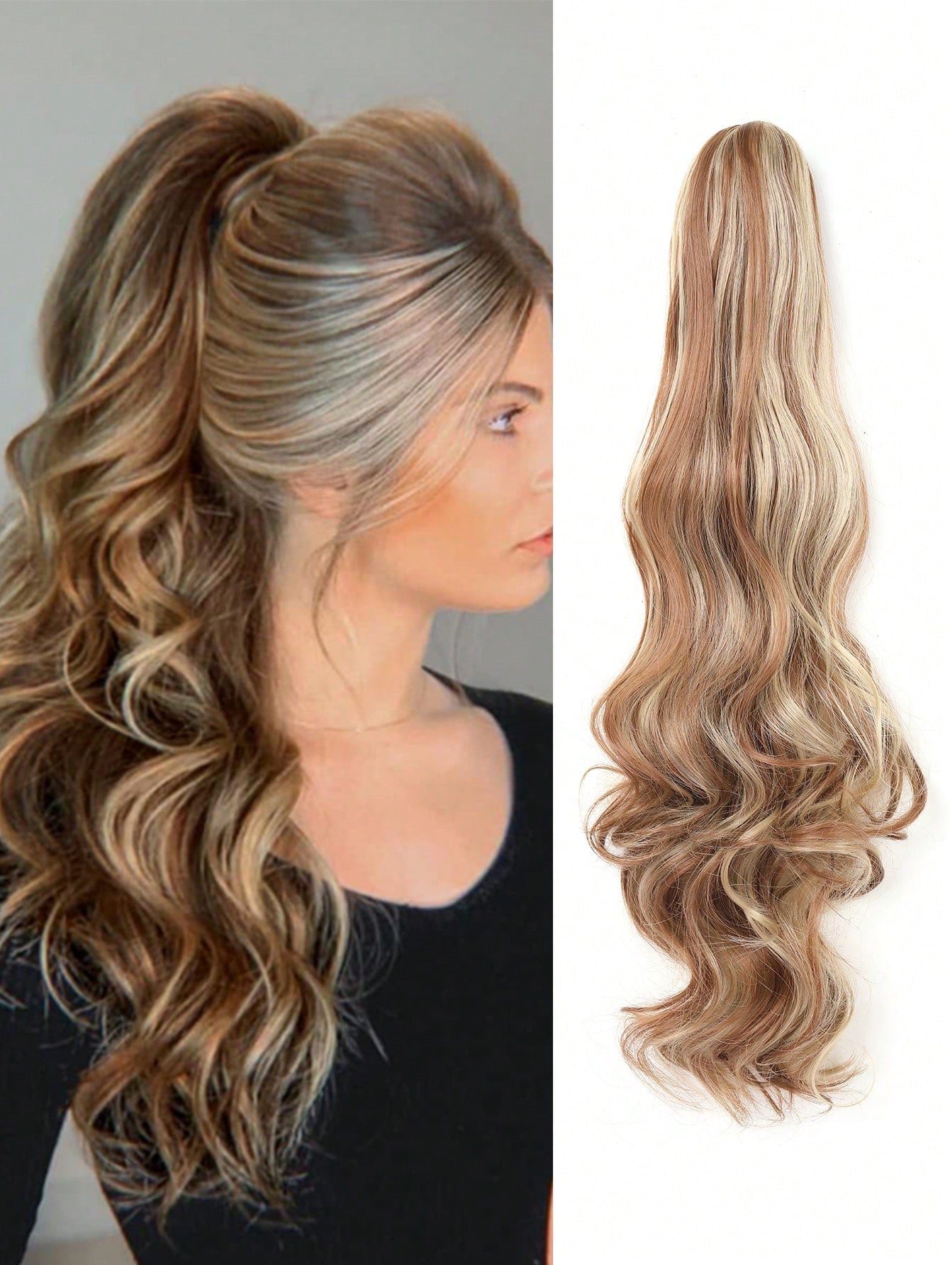 Claw Clip Black Ponytail Extension Curly Wavy Clip in Long Ponytails Hair Extensions