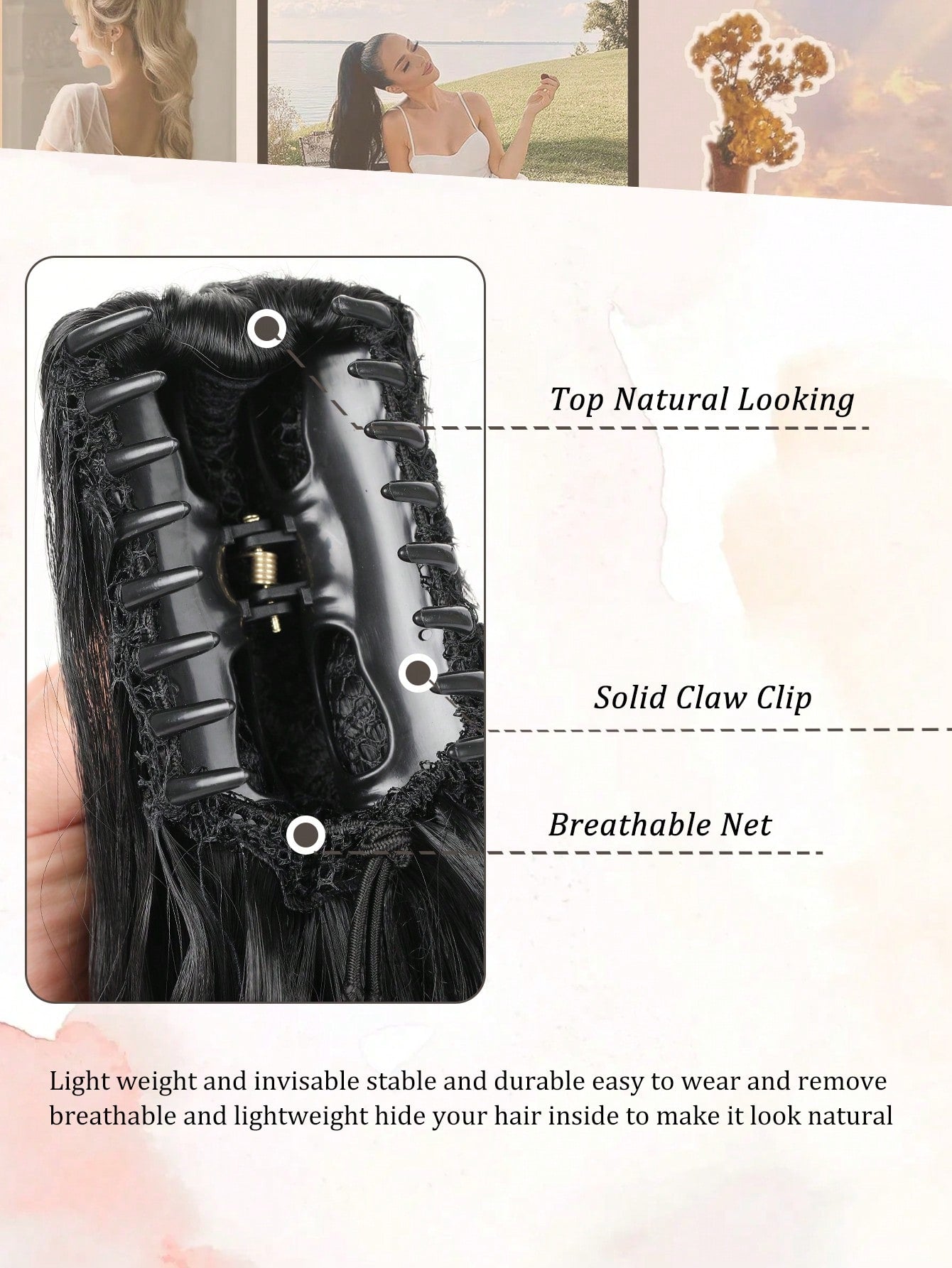 Claw Clip Black Ponytail Extension Curly Wavy Clip in Long Ponytails Hair Extensions