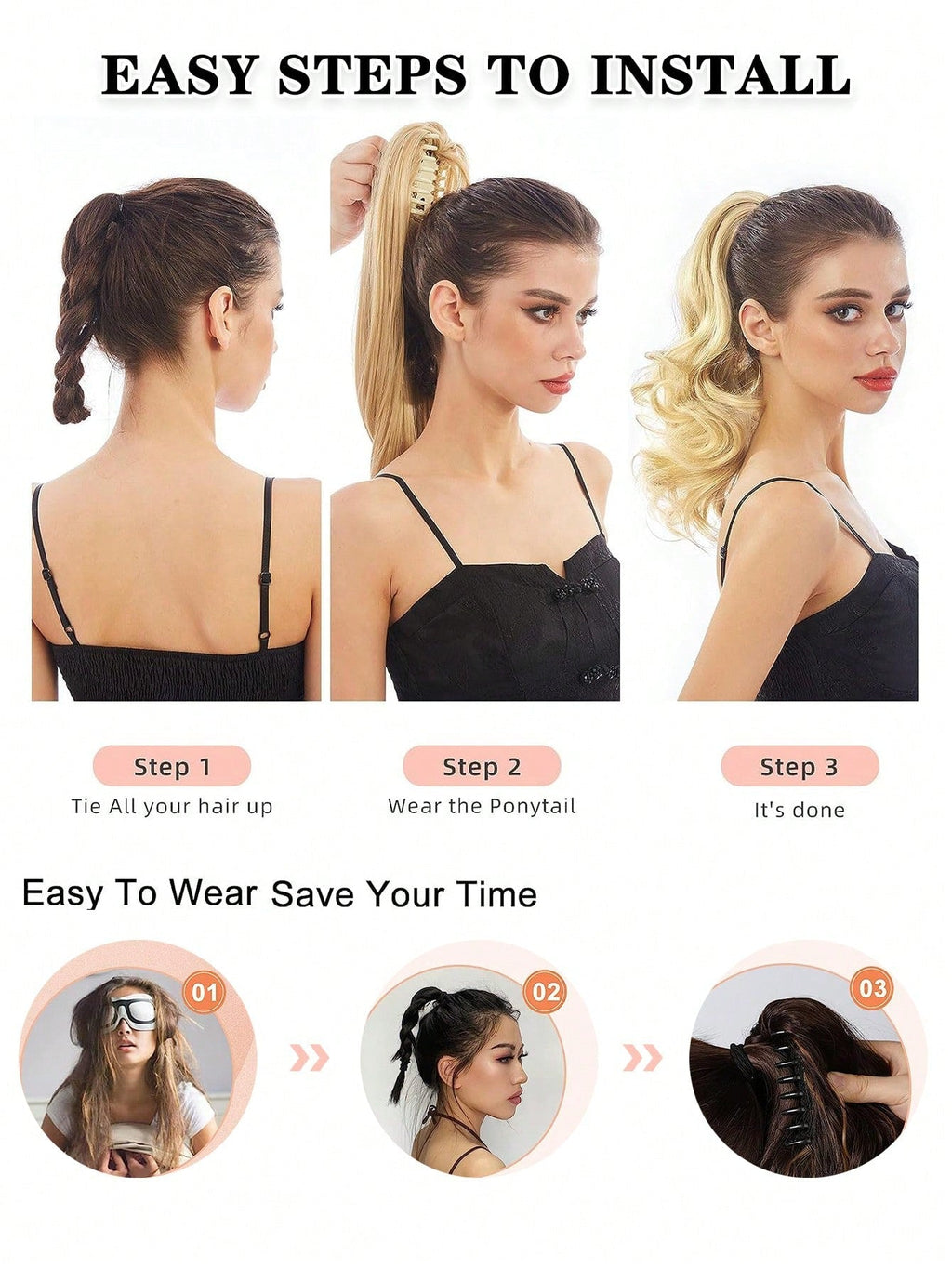 Claw Clip Ponytail Curly Wavy Long Ponytails Hair Extensions