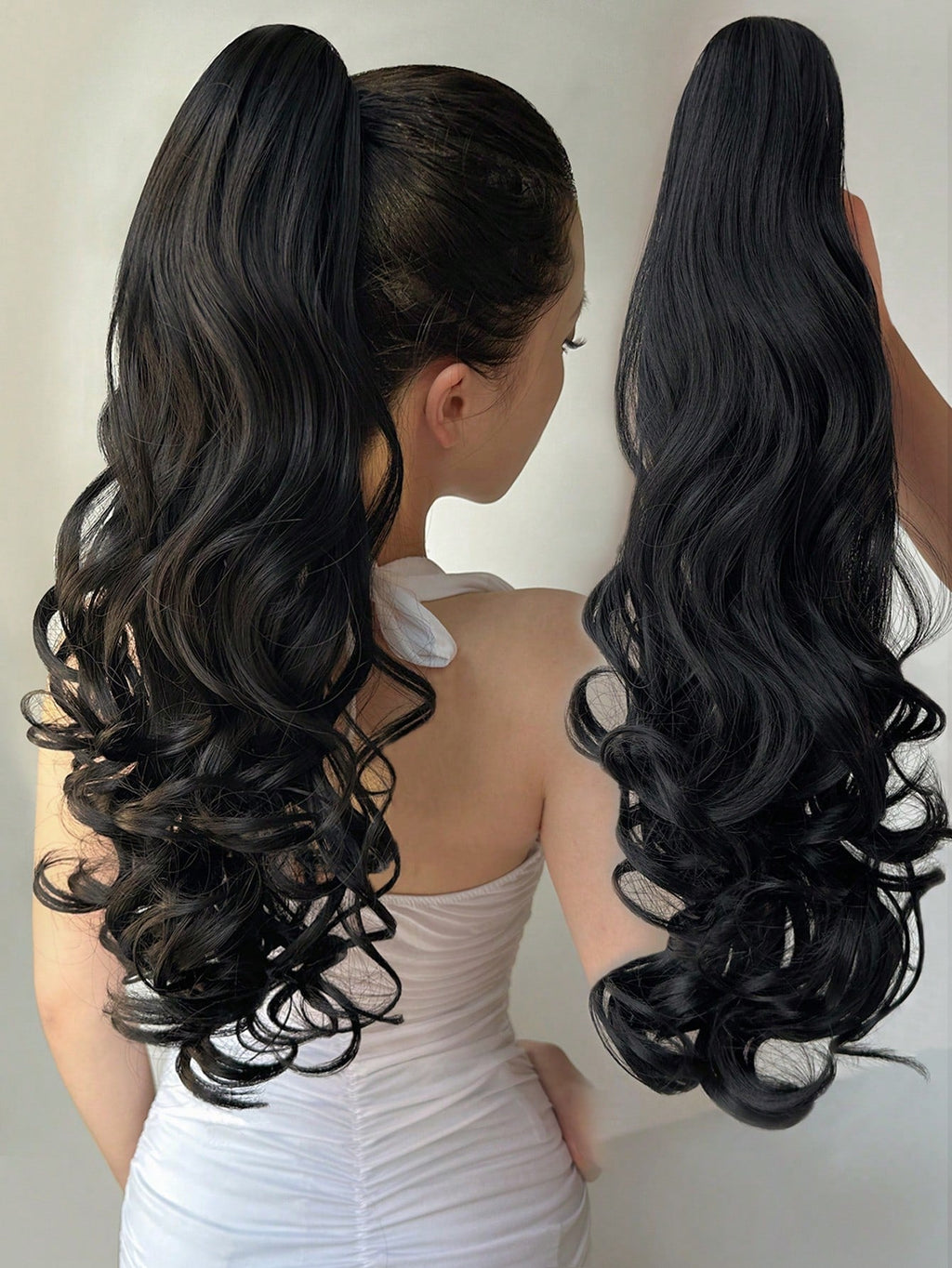 Claw Ponytail Extension 20 Inch Black Natural Wave Wavy Clip in Hair Extensions