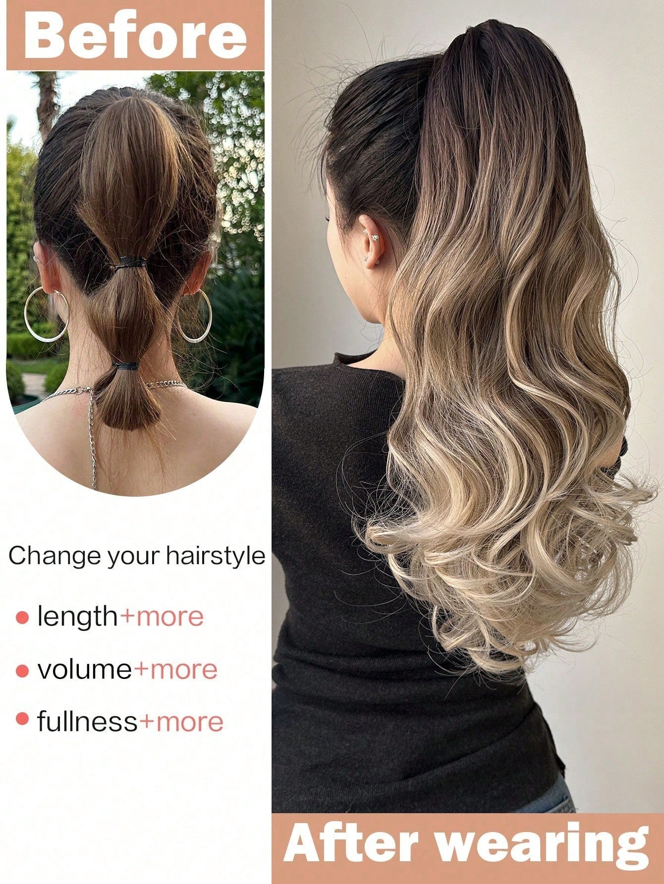 Claw Ponytail 20 Inch Ombre Natural Wavy Clip in Hair Extensions