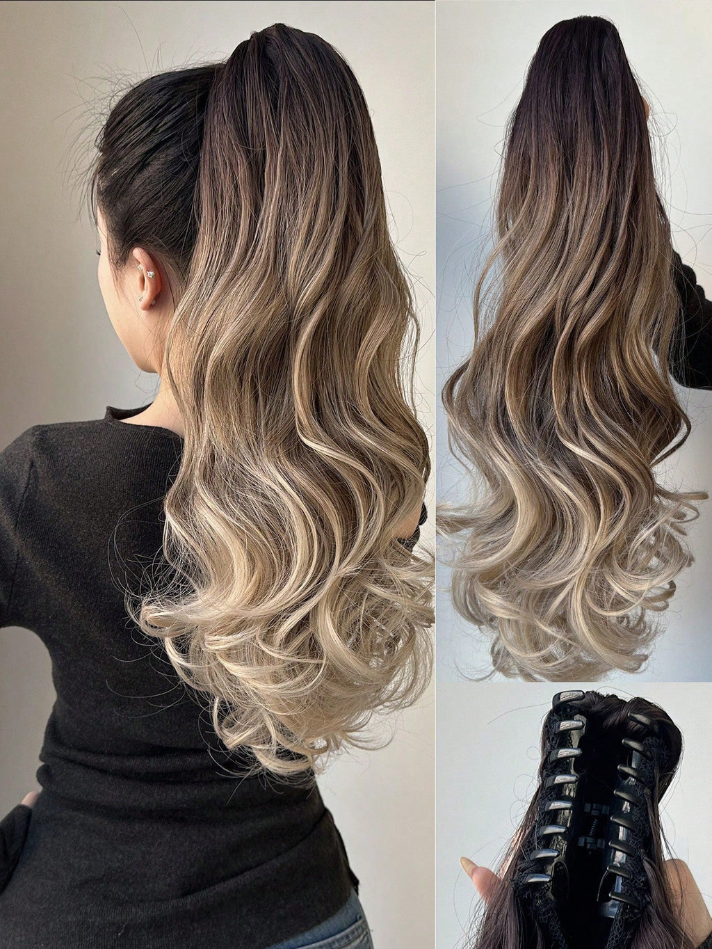 Claw Ponytail 20 Inch Ombre Natural Wavy Clip in Hair Extensions
