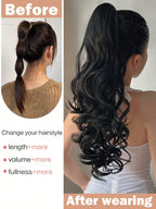 Claw Ponytail Extension 20 Inch Black Natural Wave Wavy Clip in Hair Extensions