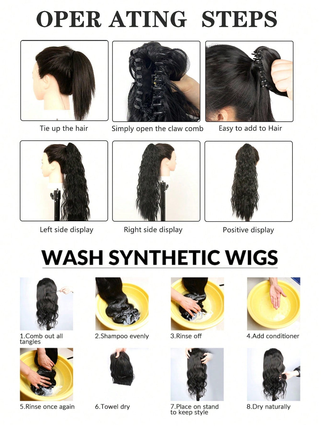 Claw Ponytail Extension 20 Inch Black Natural Wave Wavy Clip in Hair Extensions